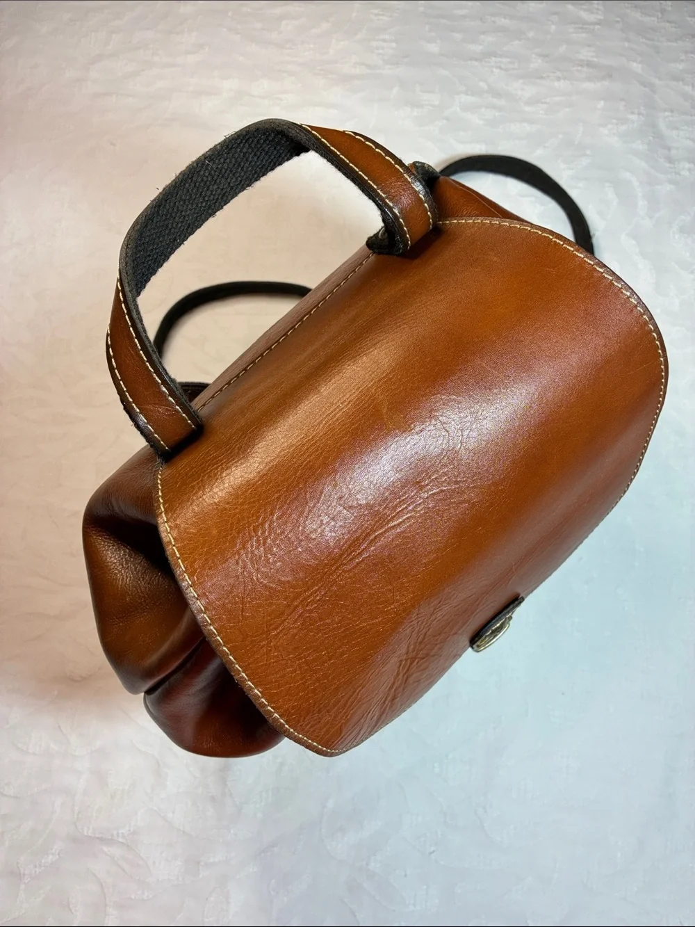 Patricia Nash Cognac Leather Drawstring Backpack with Flap 16inx15in